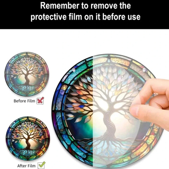 Tree nature weather stained glass style resin decor enamel home hanging picture - Picture 7 of 7